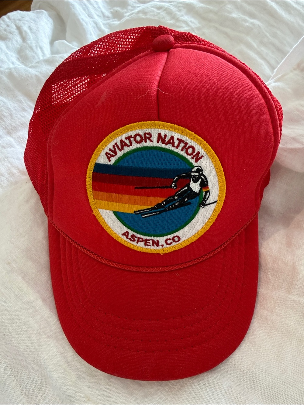 Aviator Nation Red Mesh Trucker Hat with patch KIDS